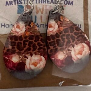 Handmade Teardrop floral animal print earrings